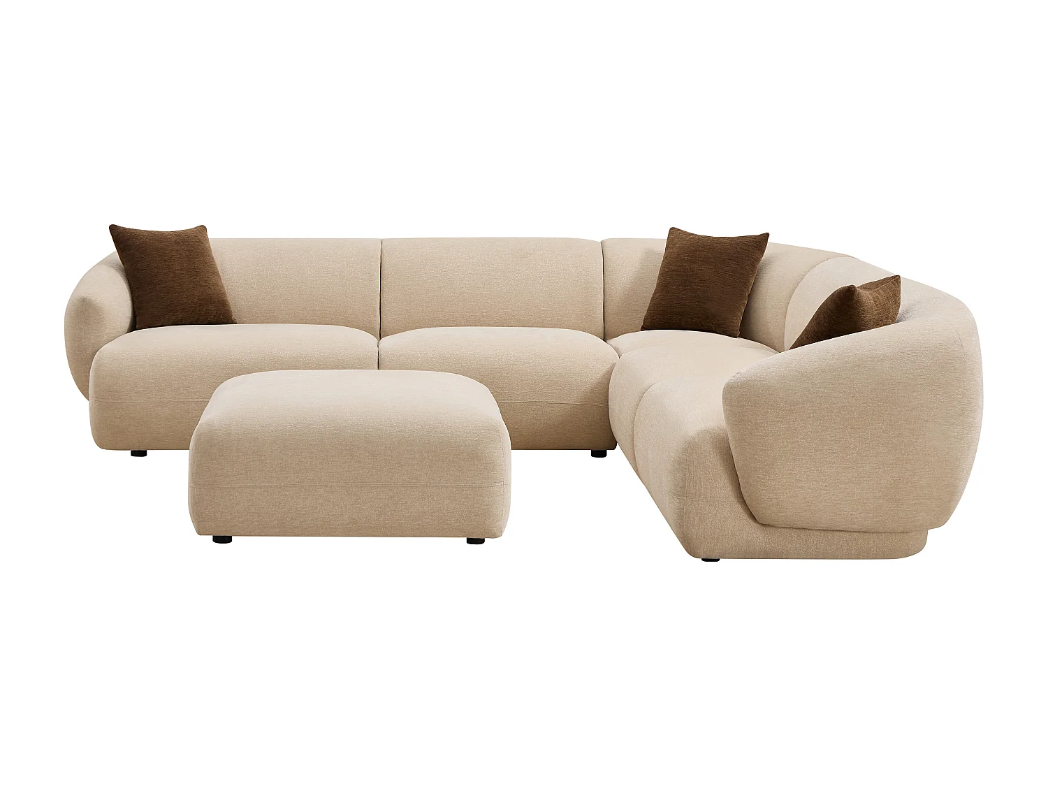 Canapé d'angle réversible et pouf en tissu texturé beige MIBASTO