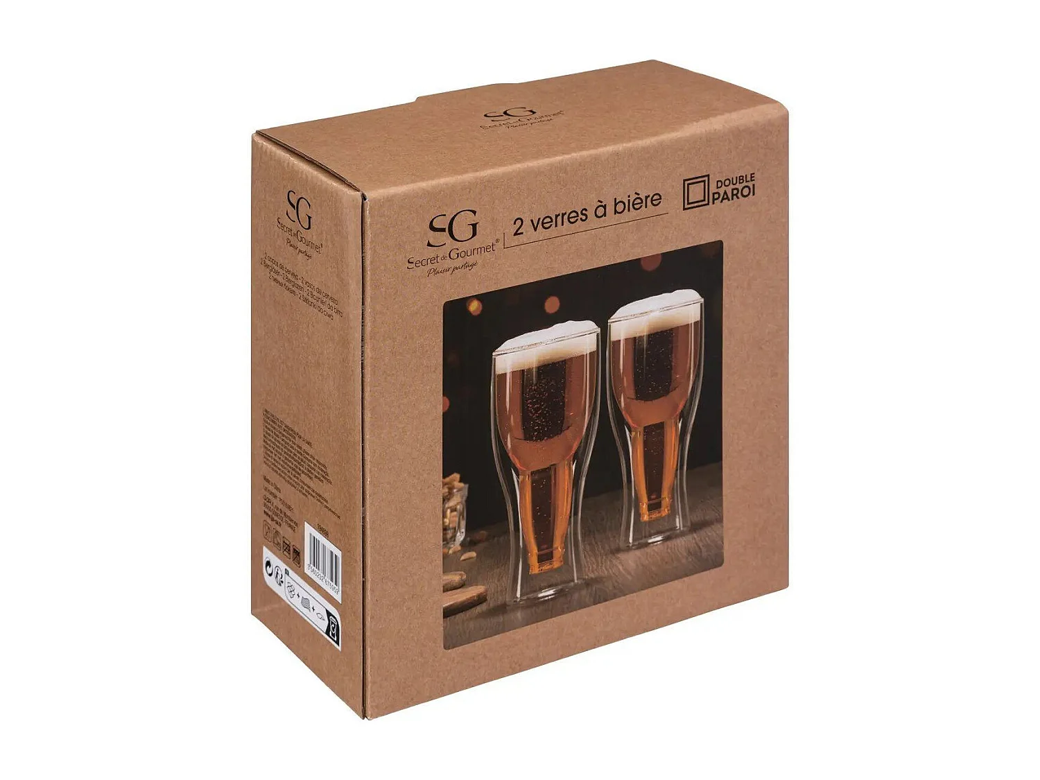 Lot de 2 Verres à Bière "Double Paroi" 35cl Transparent