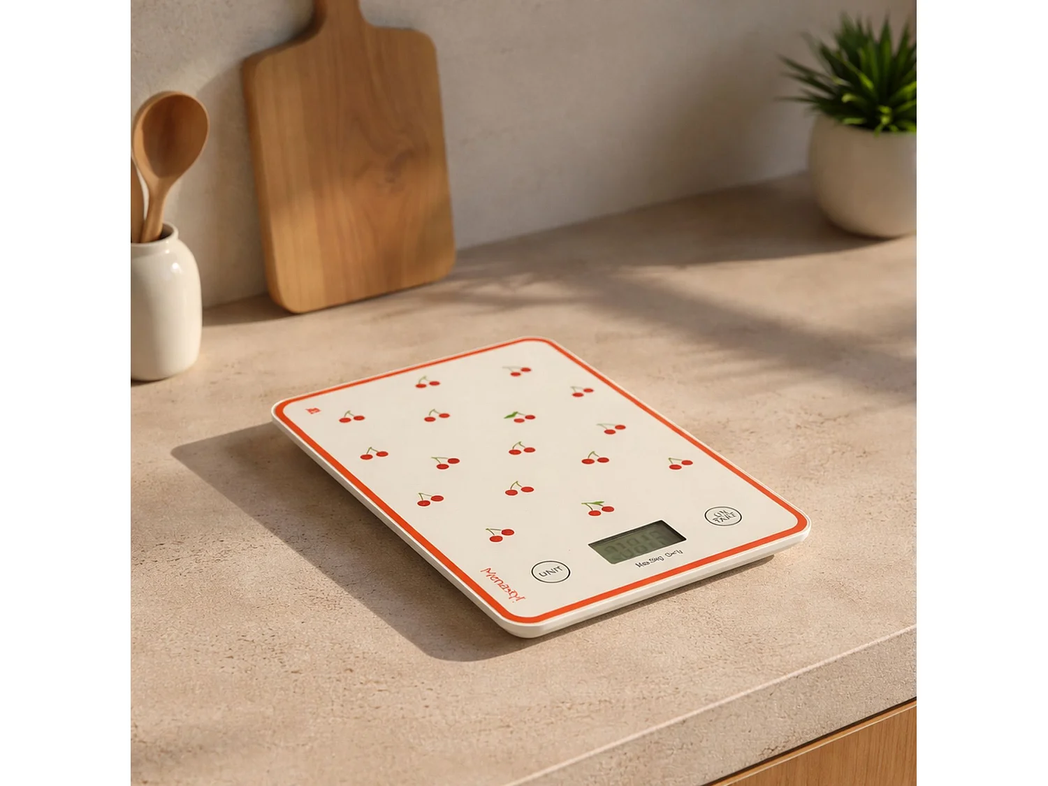 Menastyl - Balance électronique Cerise En Plastique Et Verre Trempé 5k 1g