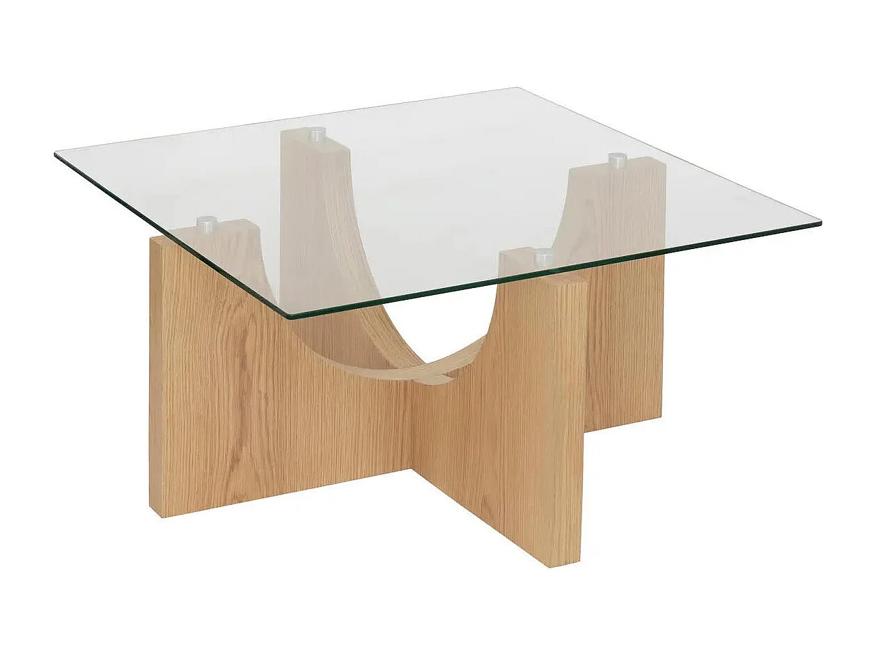 Table Basse en Verre "Etini" 85cm Transparent & Naturel