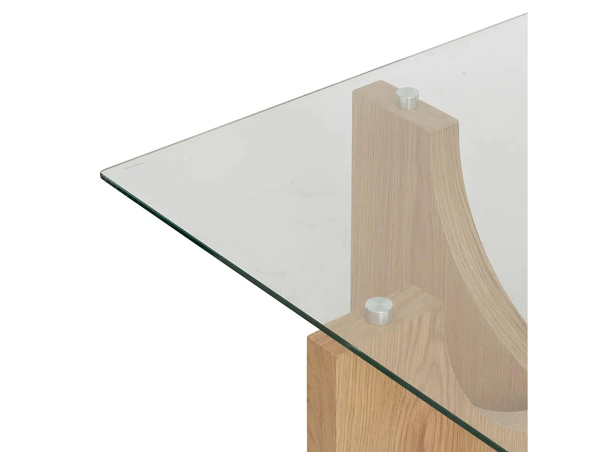 Table Basse en Verre "Etini" 85cm Transparent & Naturel