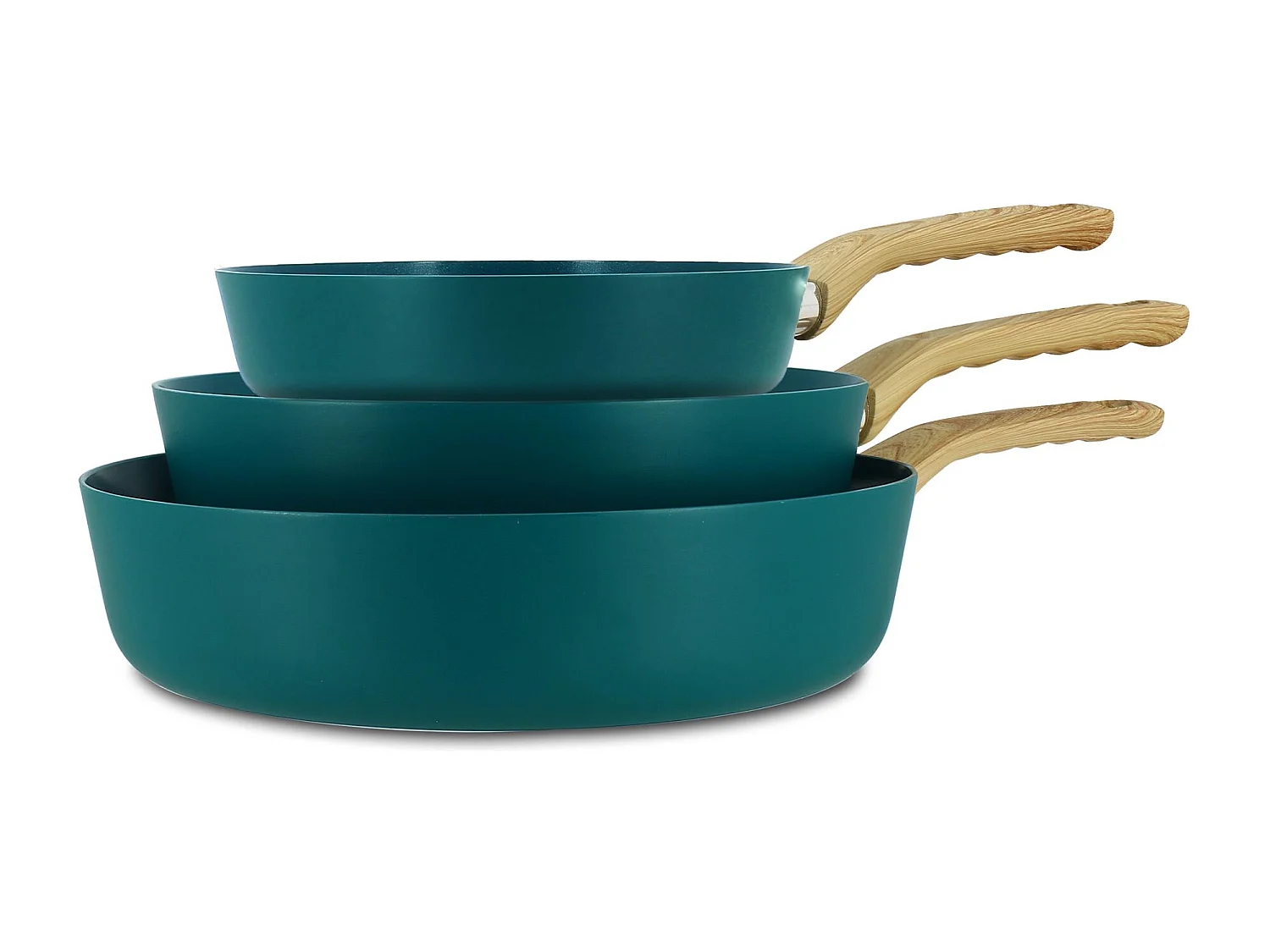 Menastyl - Set 3 Poeles Bleu Canard En Aluminium Compatible Induction 20/24 Et 28cm