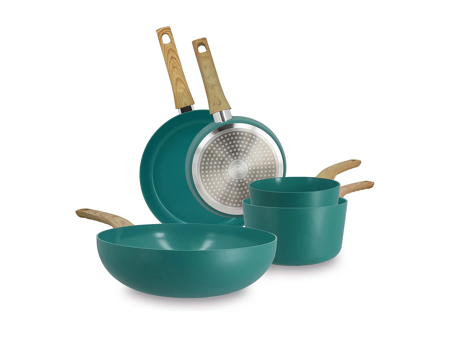 Menastyl - Set 5 Pièces Bleu Canard Casserole Poêle Wok En Aluminium Induction