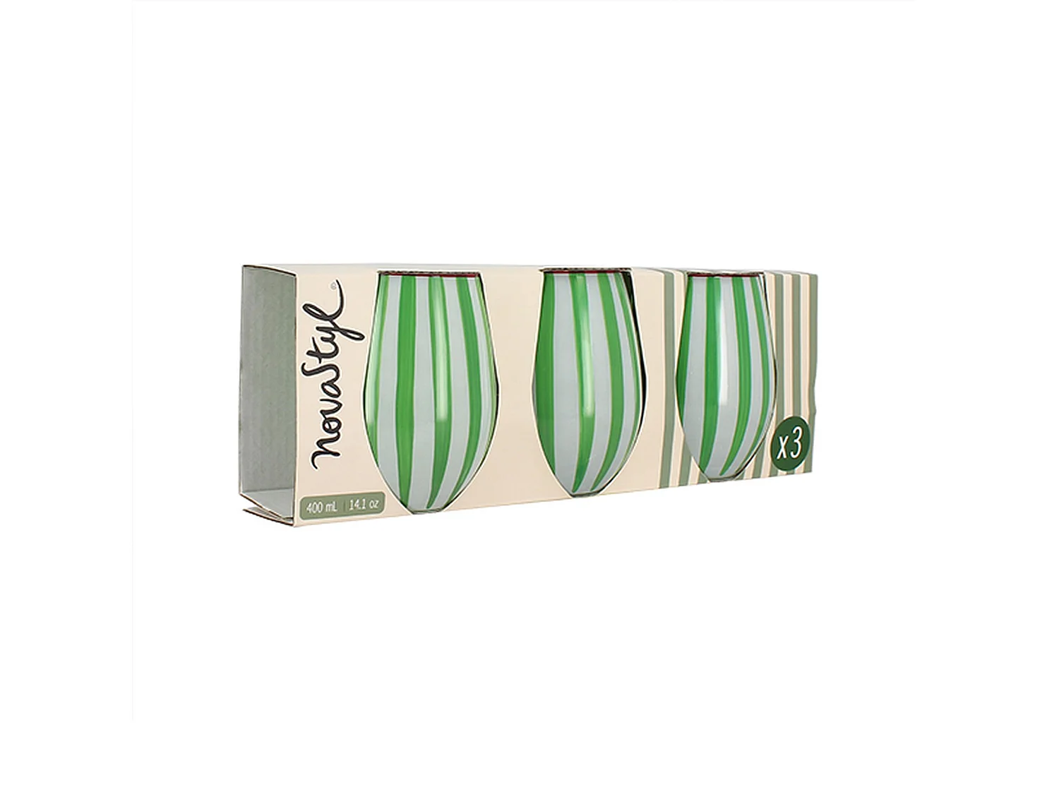 Novastyl - Lot De 3 Gobelets 40cl En Verre Vert Circus