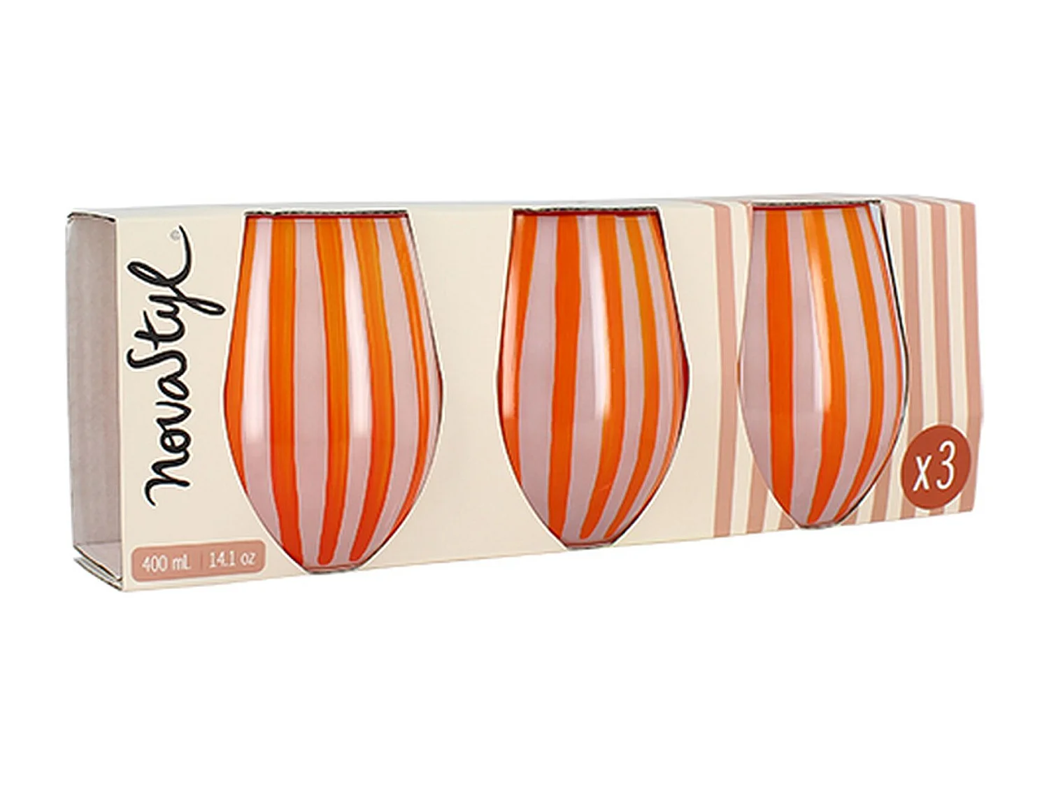 Novastyl - Lot De 3 Gobelets 40cl En Verre Orange Circus