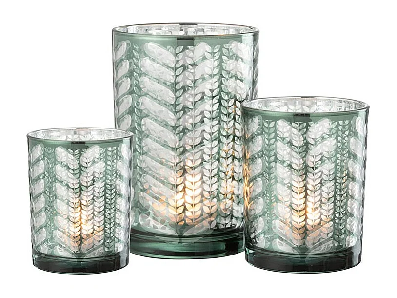 Photophore Design en Verre "Chevrons" 18cm Vert