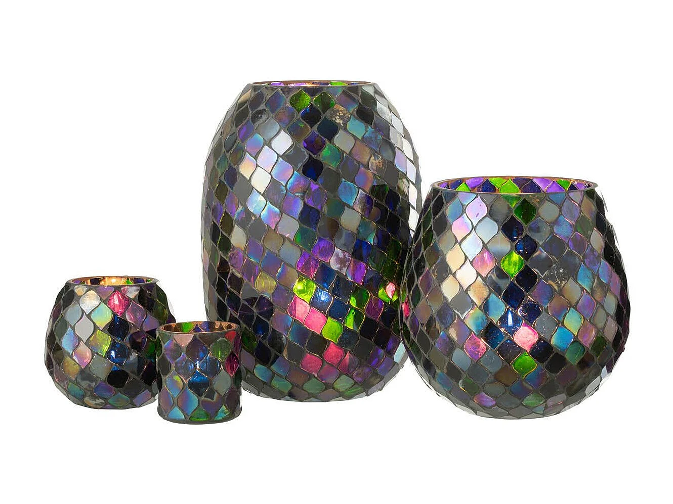 Photophore Mosaïque en Verre "Carmen" 11cm Mauve