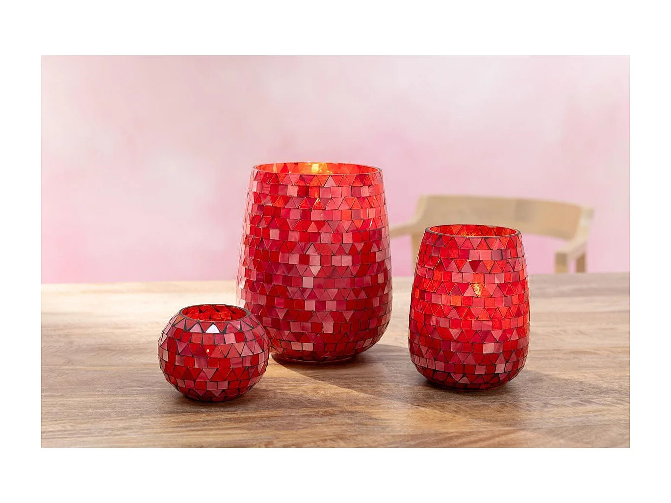 Photophore Design Triangle "Sweet Valentine" 16cm Rouge & Rose