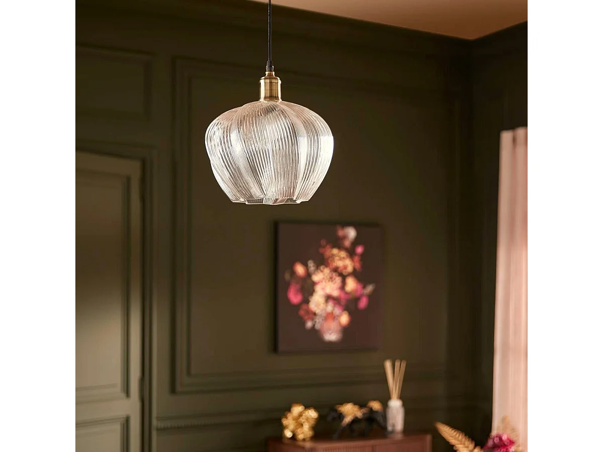 Lampe Suspension en Verre "Phylas" 37cm Transparent