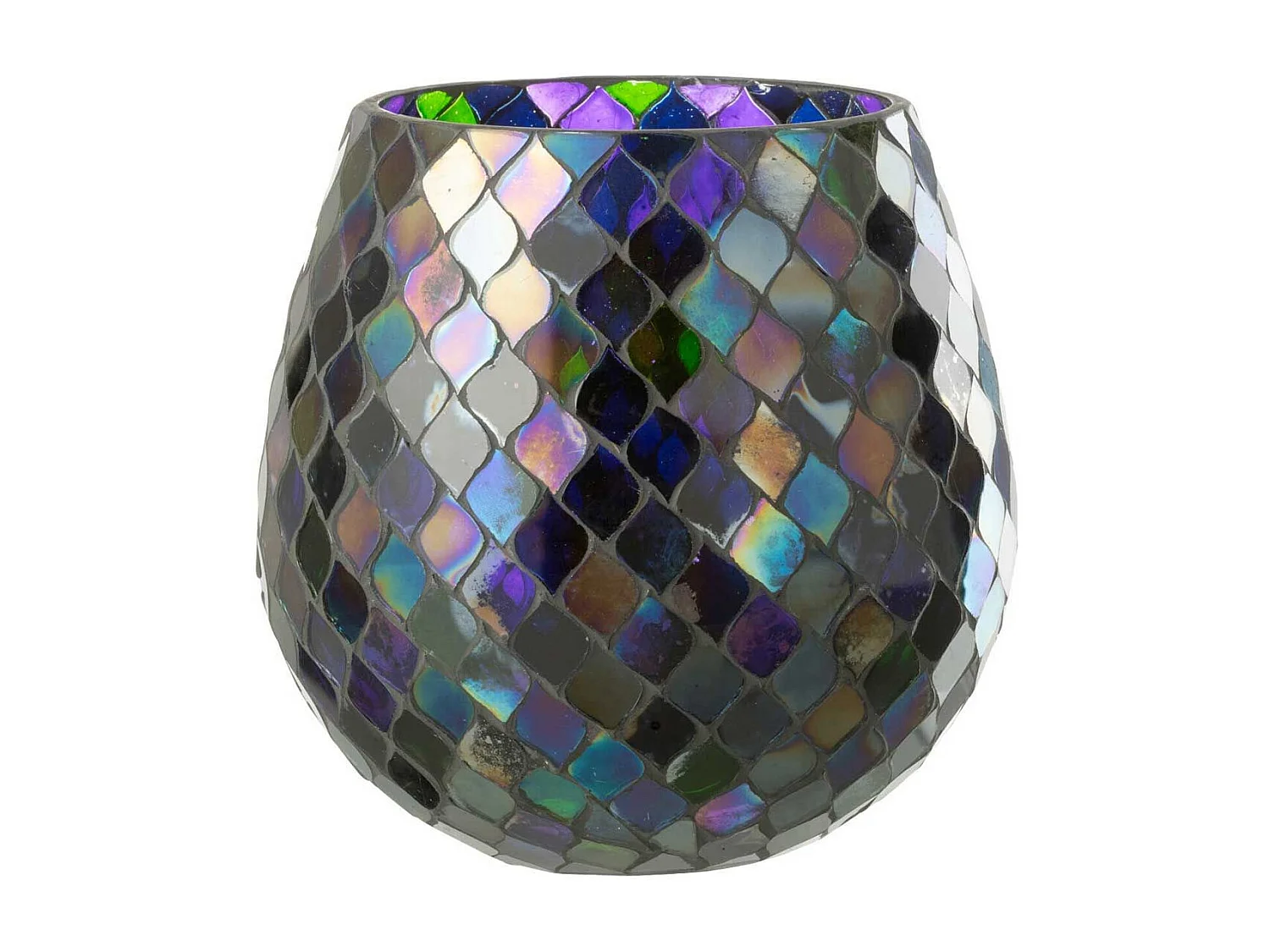 Photophore Mosaïque en Verre "Carmen" 17cm Mauve