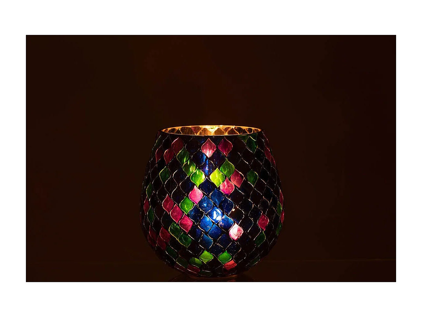 Photophore Mosaïque en Verre "Carmen" 17cm Mauve