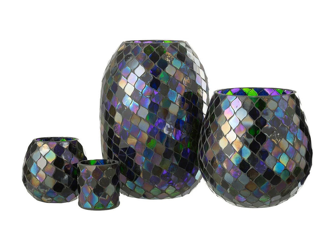 Photophore Mosaïque en Verre "Carmen" 17cm Mauve