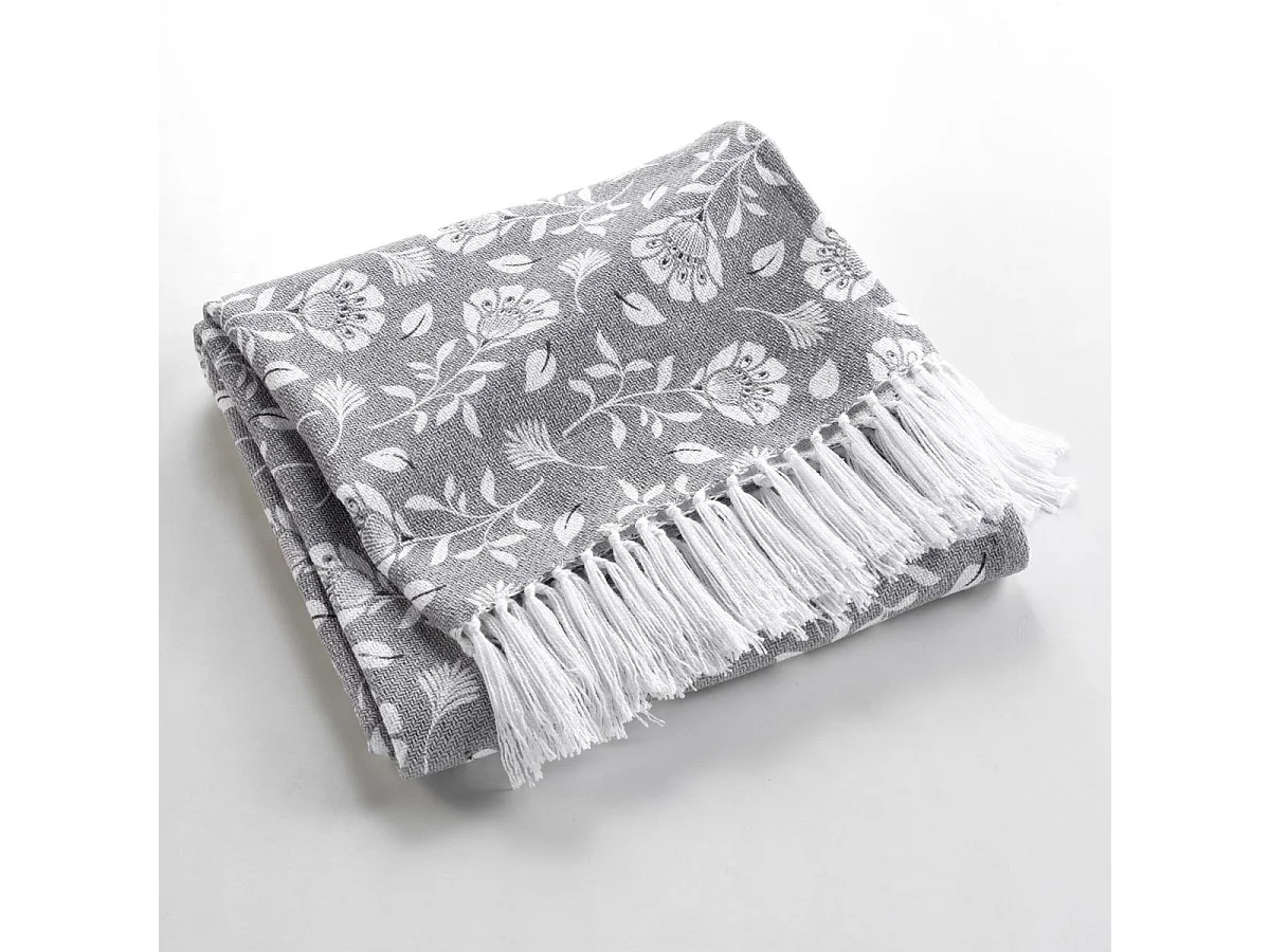 Plaid à Franges Imprimé "Flavie" 125x150cm Gris