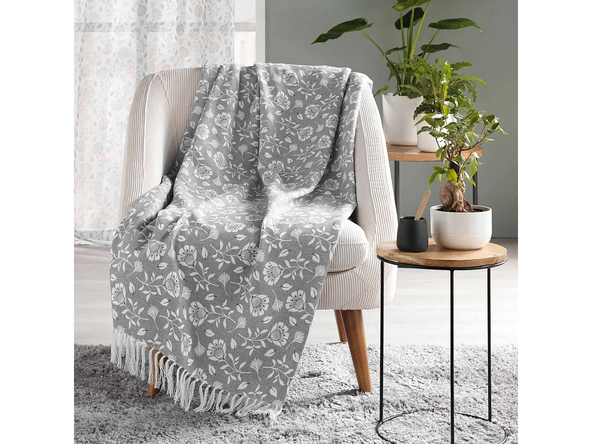 Plaid à Franges Imprimé "Flavie" 125x150cm Gris