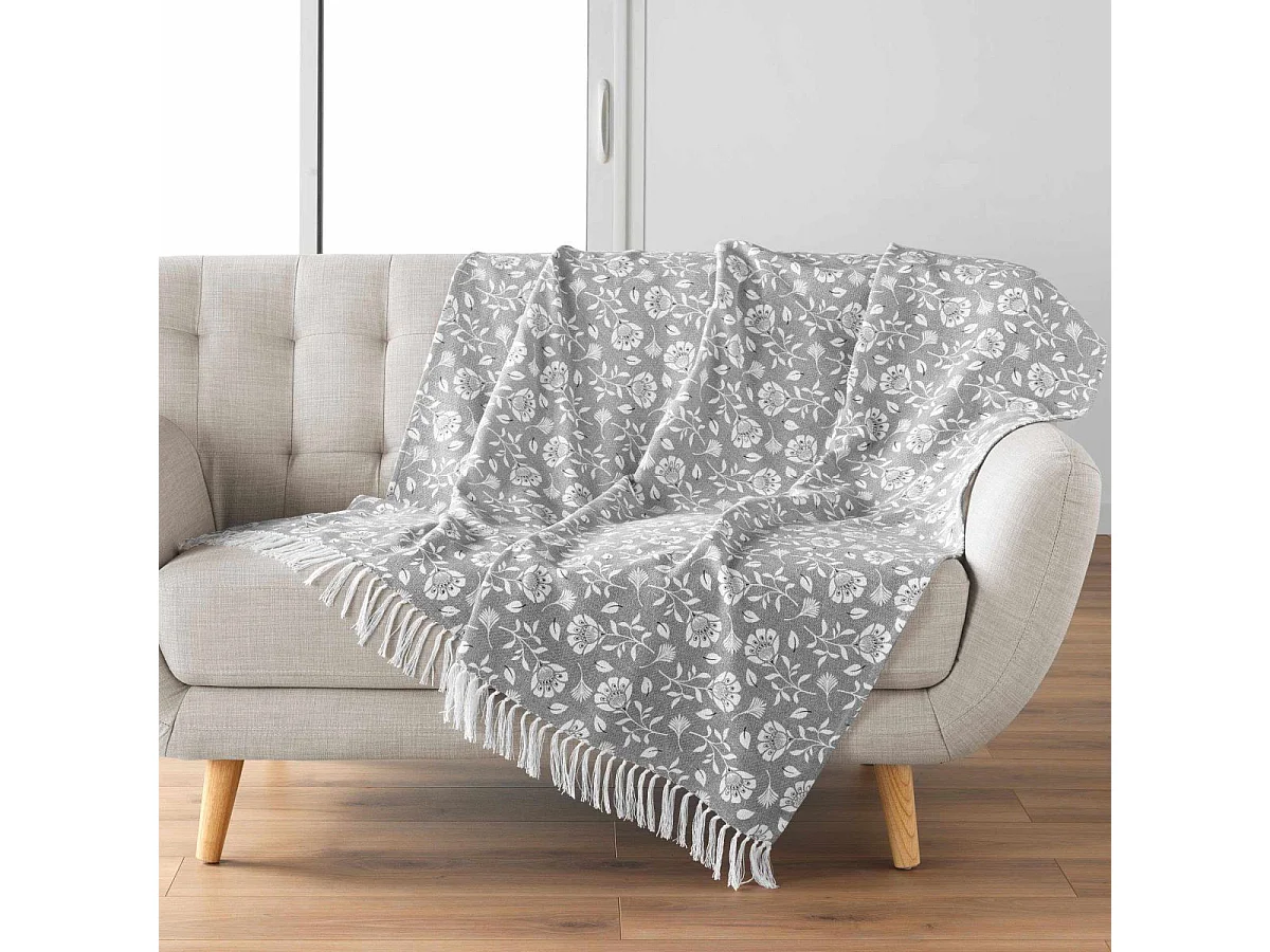 Plaid à Franges Imprimé "Flavie" 125x150cm Gris