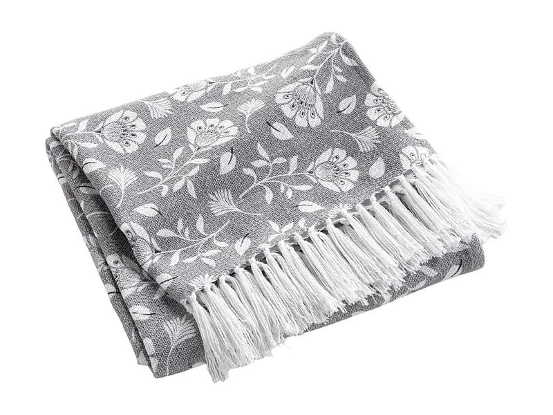 Plaid à Franges Imprimé "Flavie" 125x150cm Gris