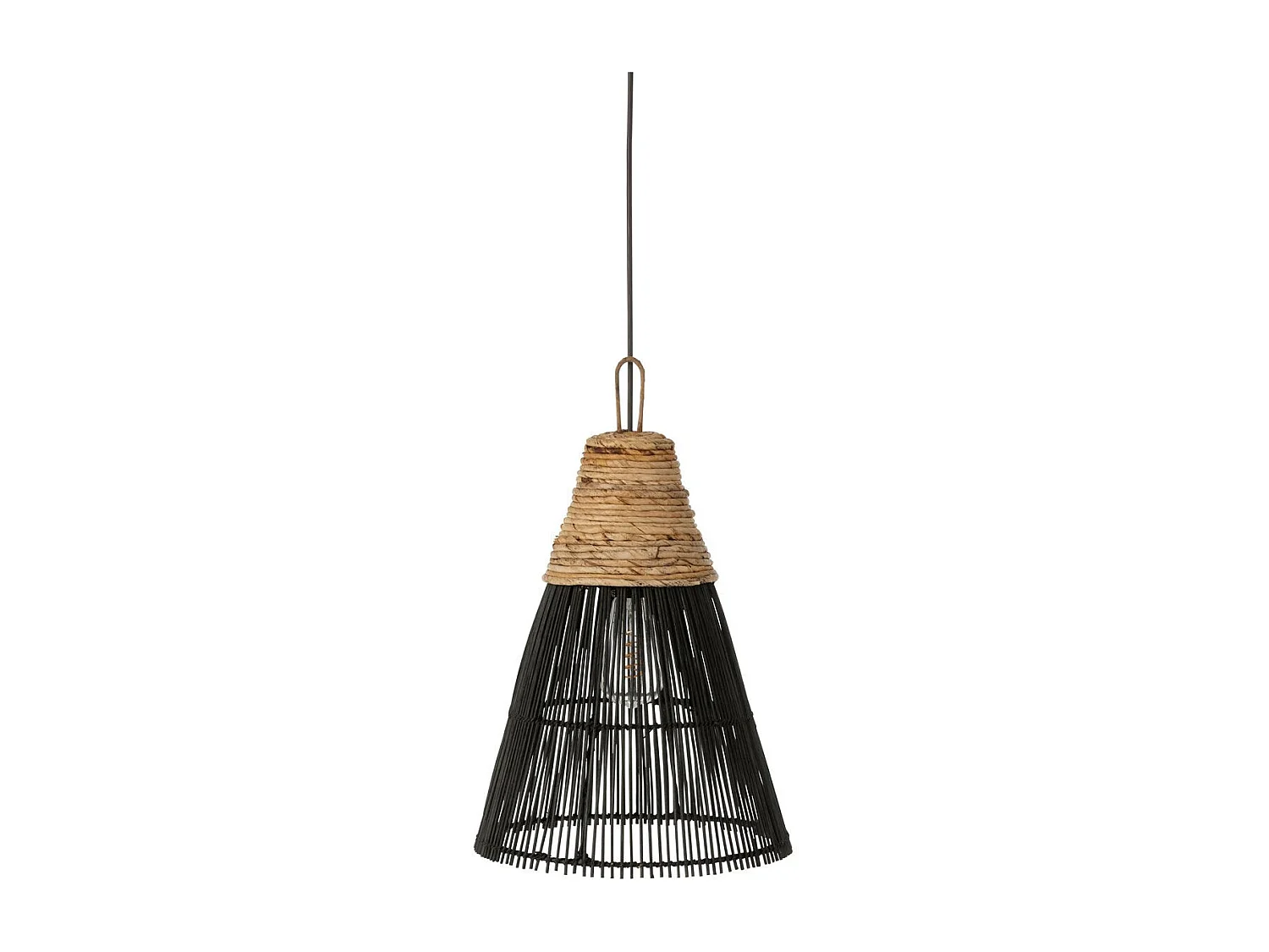 Lampe Suspension en Rotin "Cone" 42cm Noir