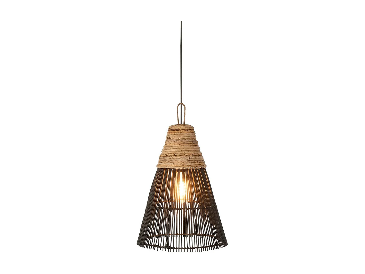 Lampe Suspension en Rotin "Cone" 42cm Noir