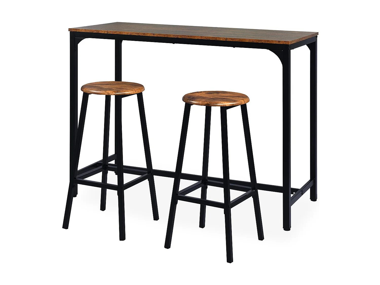 Table de bar style industriel avec ses 2 tabourets Jostin Bois et Métal Noir