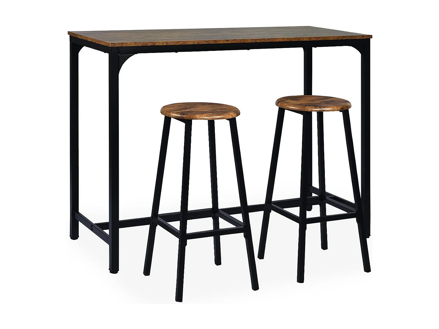 Table de bar style industriel avec ses 2 tabourets Jostin Bois et Métal Noir