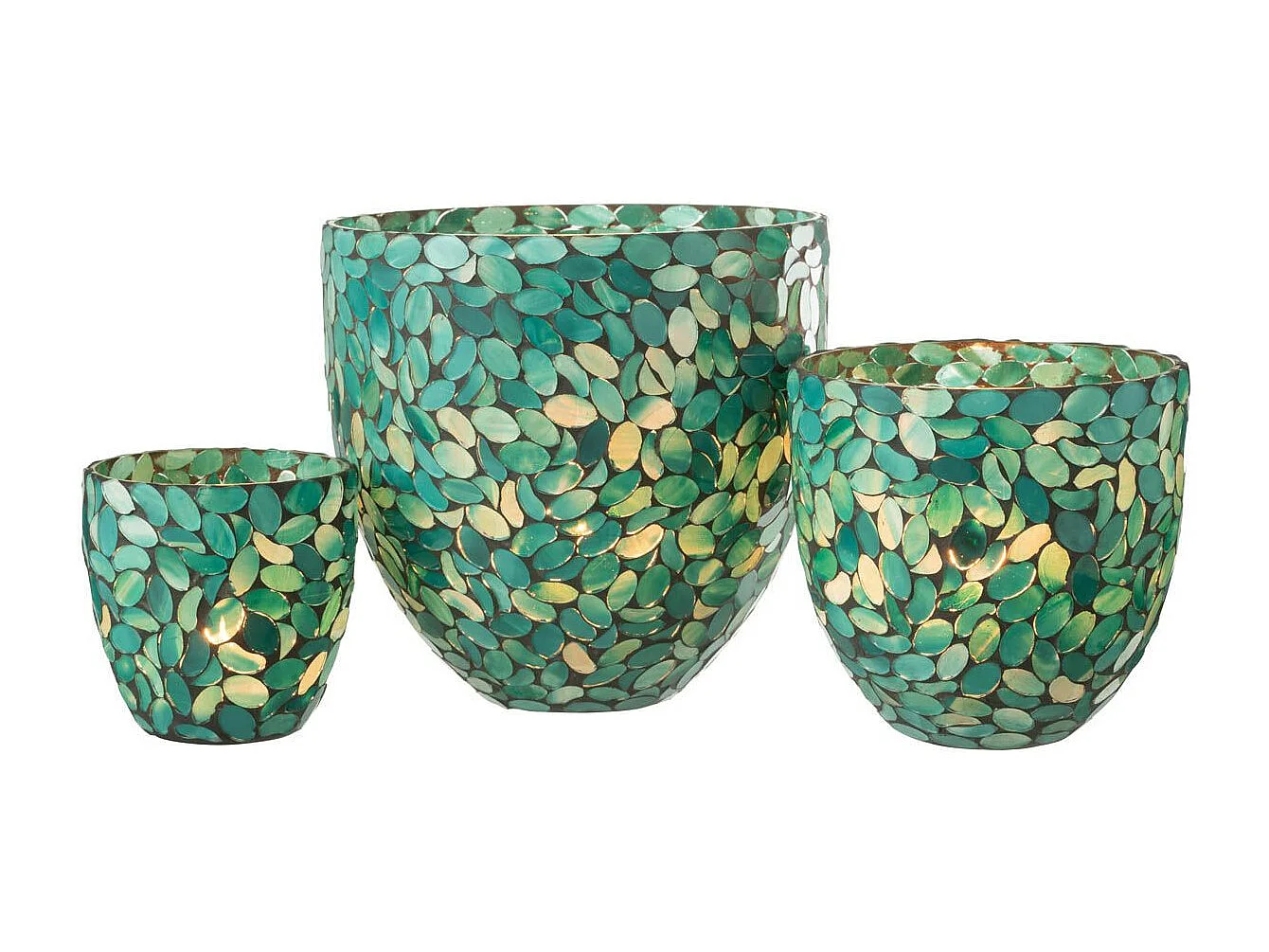 Photophore Mosaïque en Verre "Rico" 10cm Bleu Azur