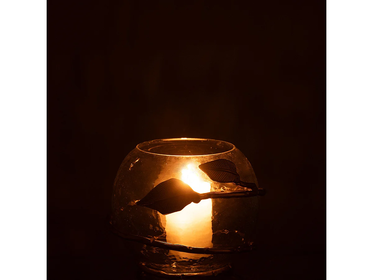 Photophore en Verre Feuille "Ofelia" 13cm Transparent