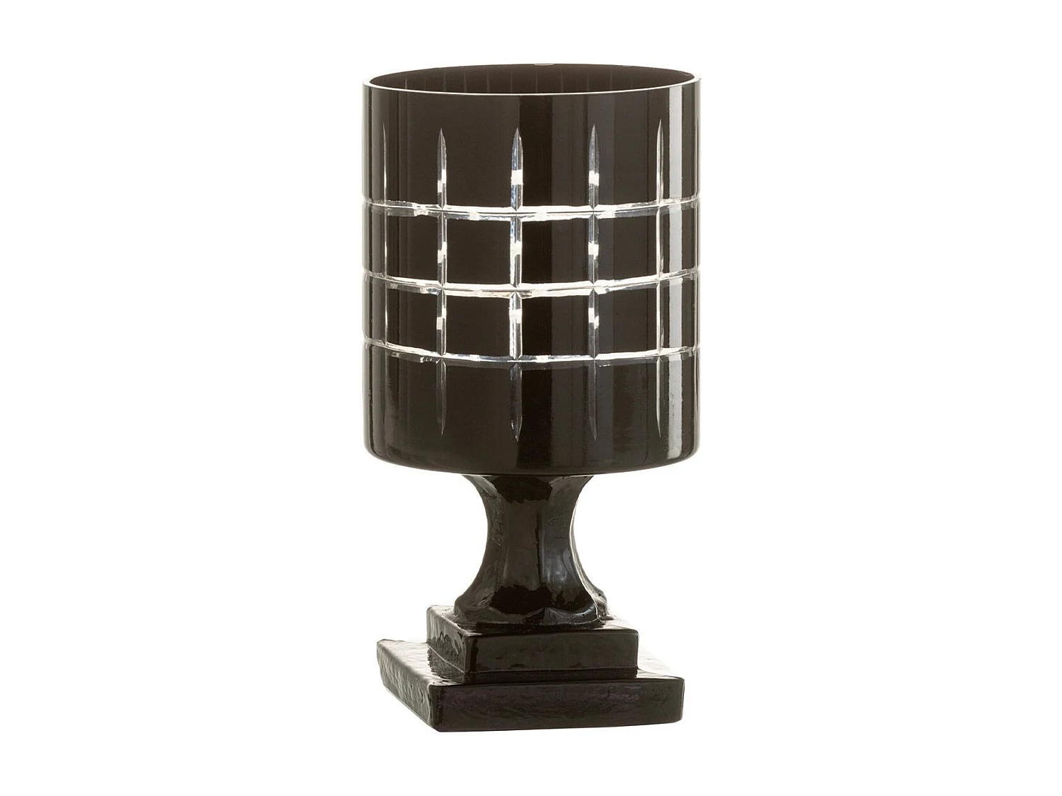 Photophore Design sur Pied "Carreaux" 18cm Noir