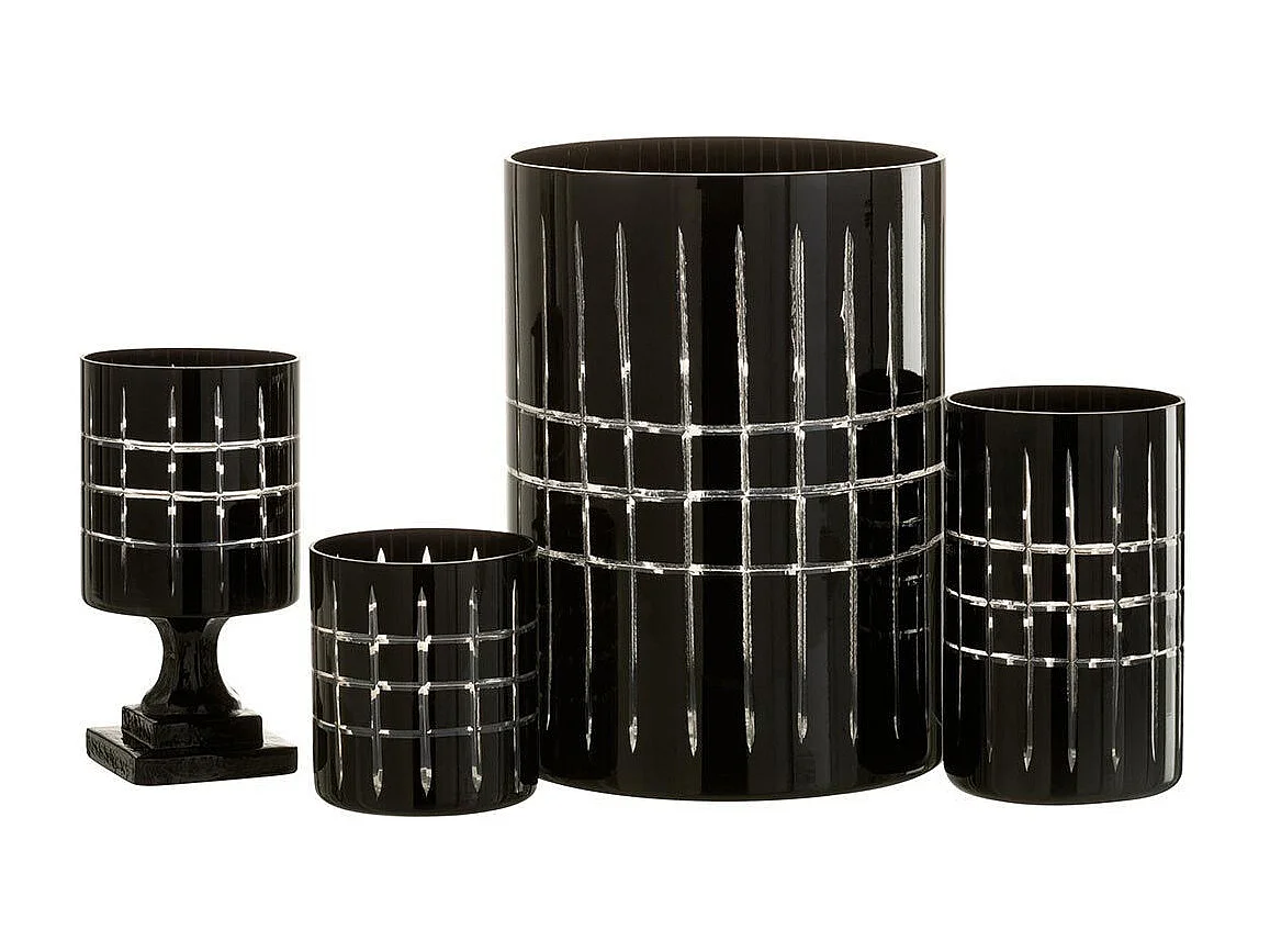 Photophore Design sur Pied "Carreaux" 18cm Noir