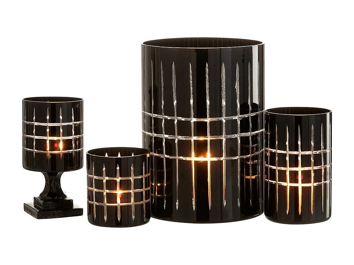 Photophore Design sur Pied "Carreaux" 18cm Noir