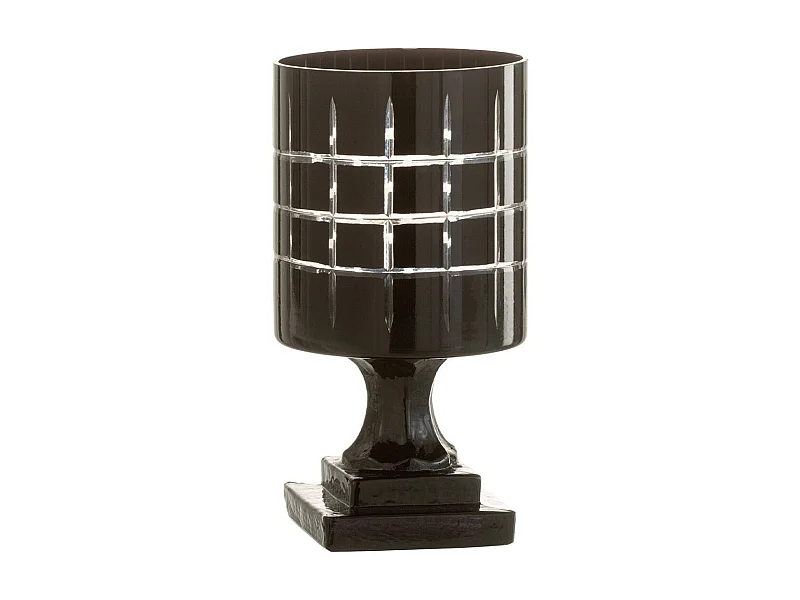 Photophore Design sur Pied "Carreaux" 18cm Noir