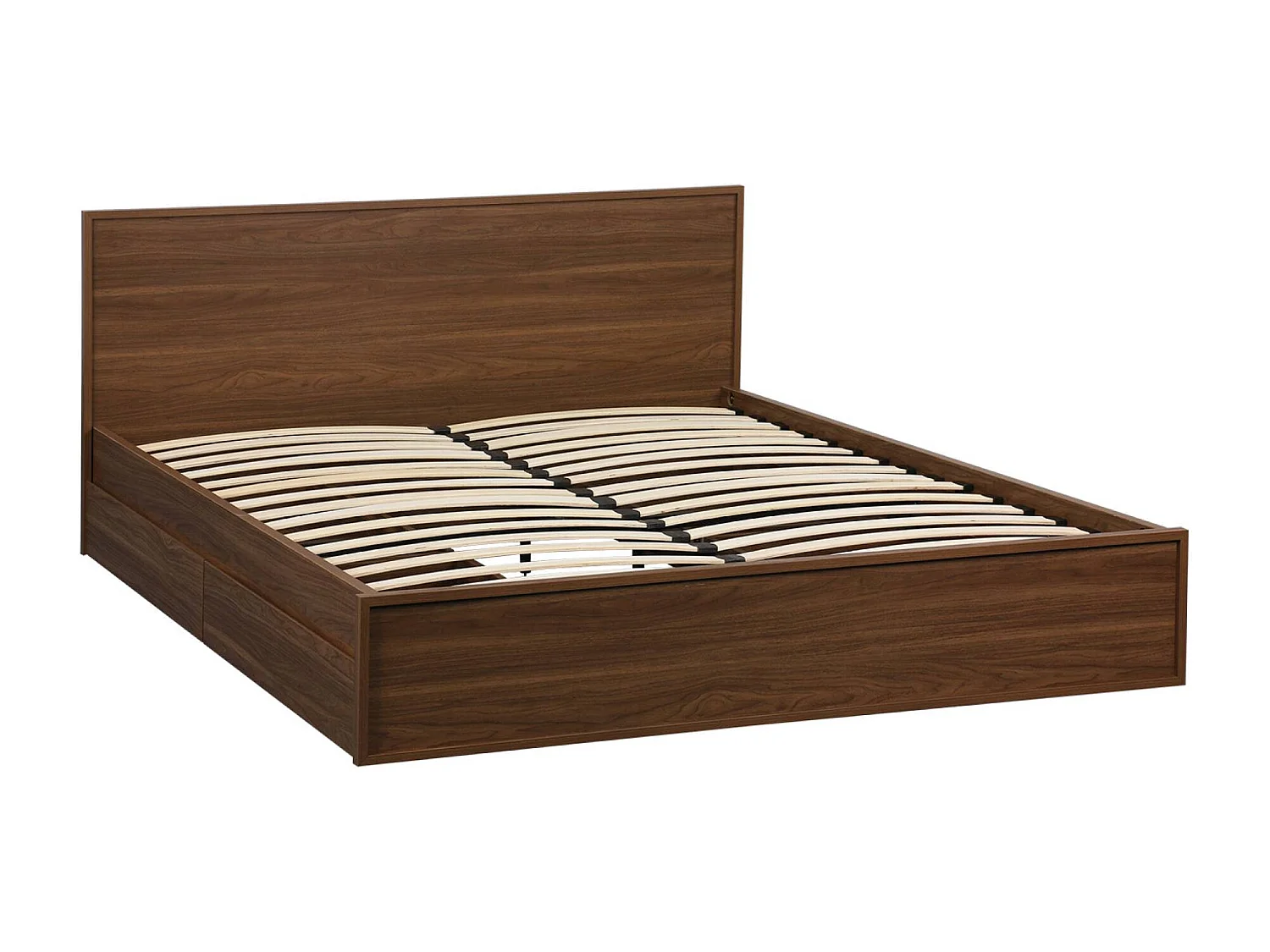 Lit avec sommier à lattes et tête de lit 160 x 200cm + 4 tiroirs noyer - Kuba