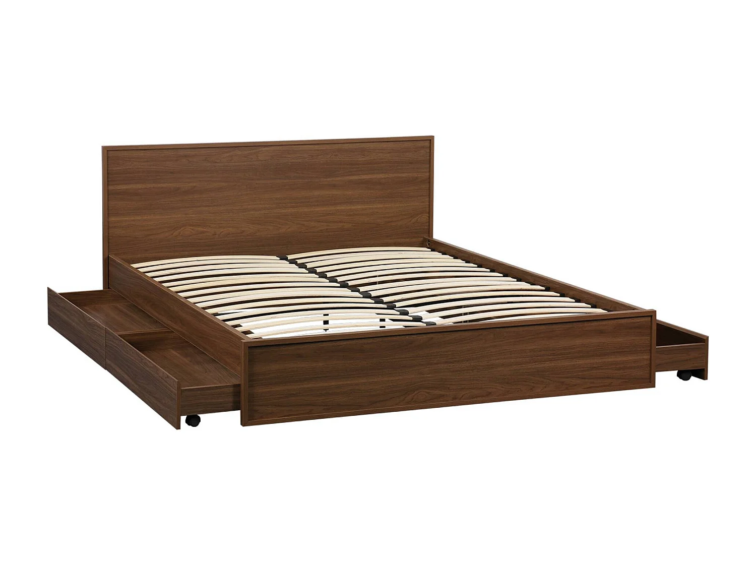 Lit avec sommier à lattes et tête de lit 160 x 200cm + 4 tiroirs noyer - Kuba