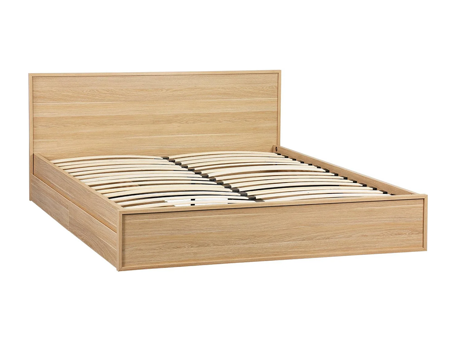 Lit avec sommier à lattes et tête de lit 160 x 200cm + 4 tiroirs décor bois naturel - Kuba