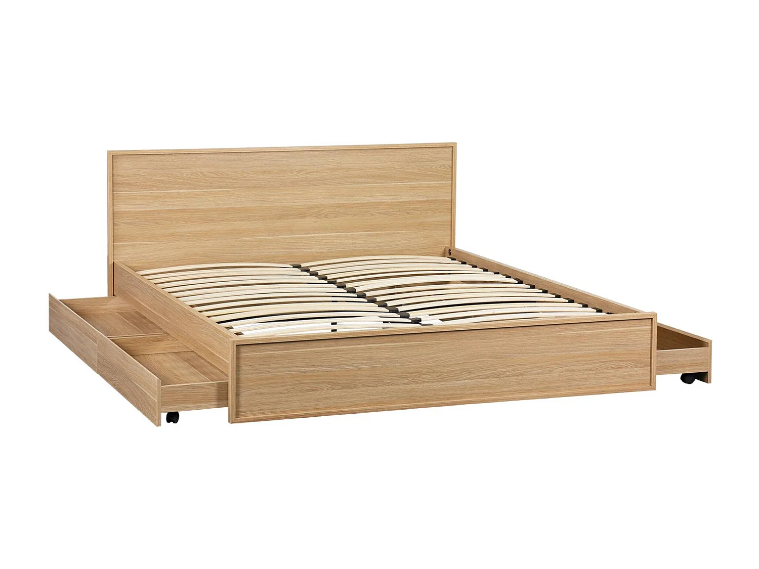 Cama con somier de láminas y cabecero 160x200cm + 4 cajones decoración