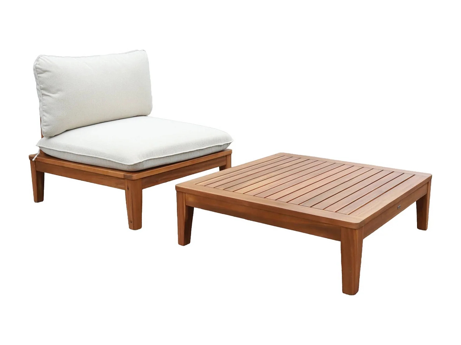 Salotto da giardino in legno di acacia e bouclé, 1 posto, beige