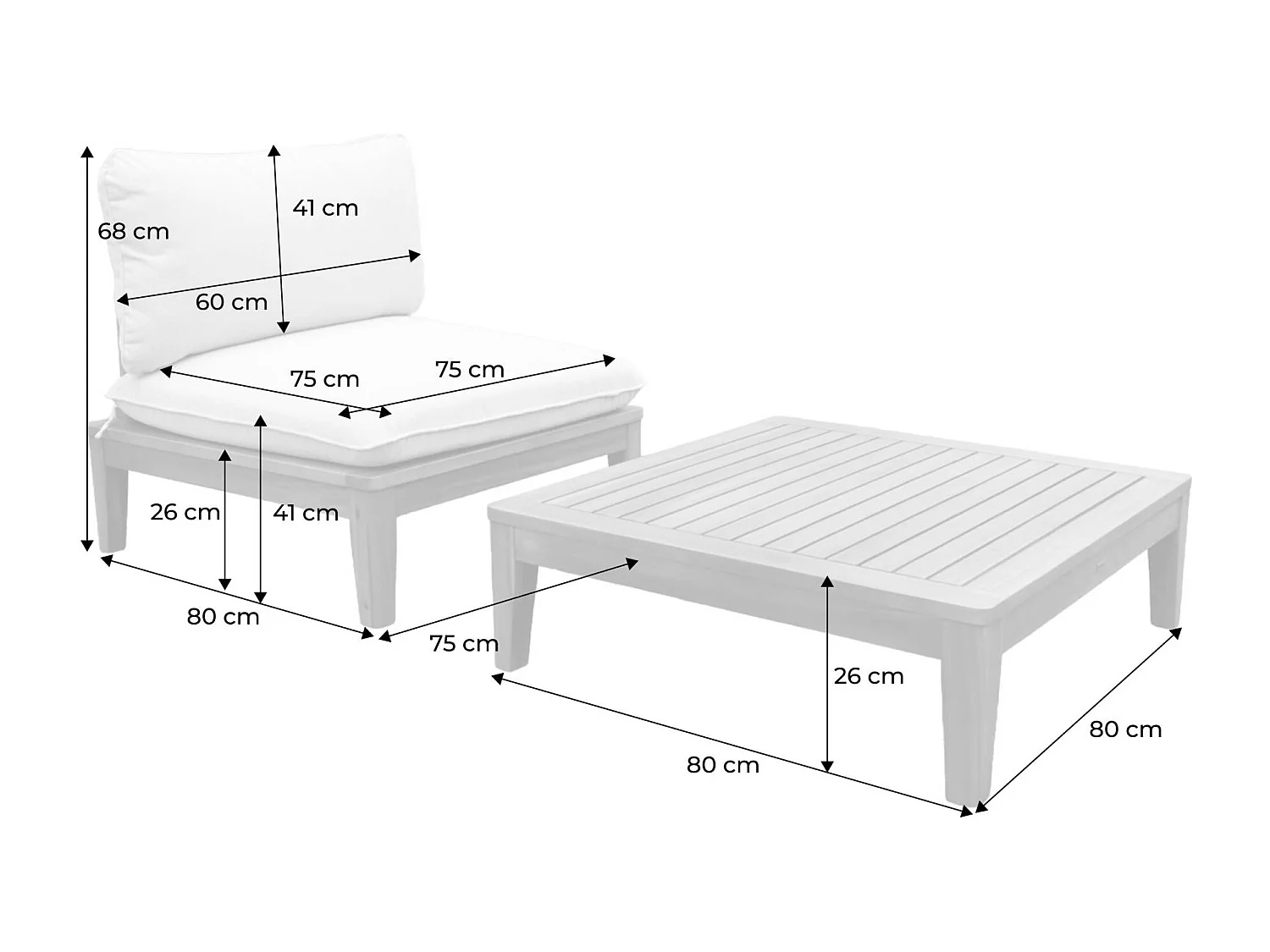 Salotto da giardino in legno di acacia e bouclé, 1 posto, beige