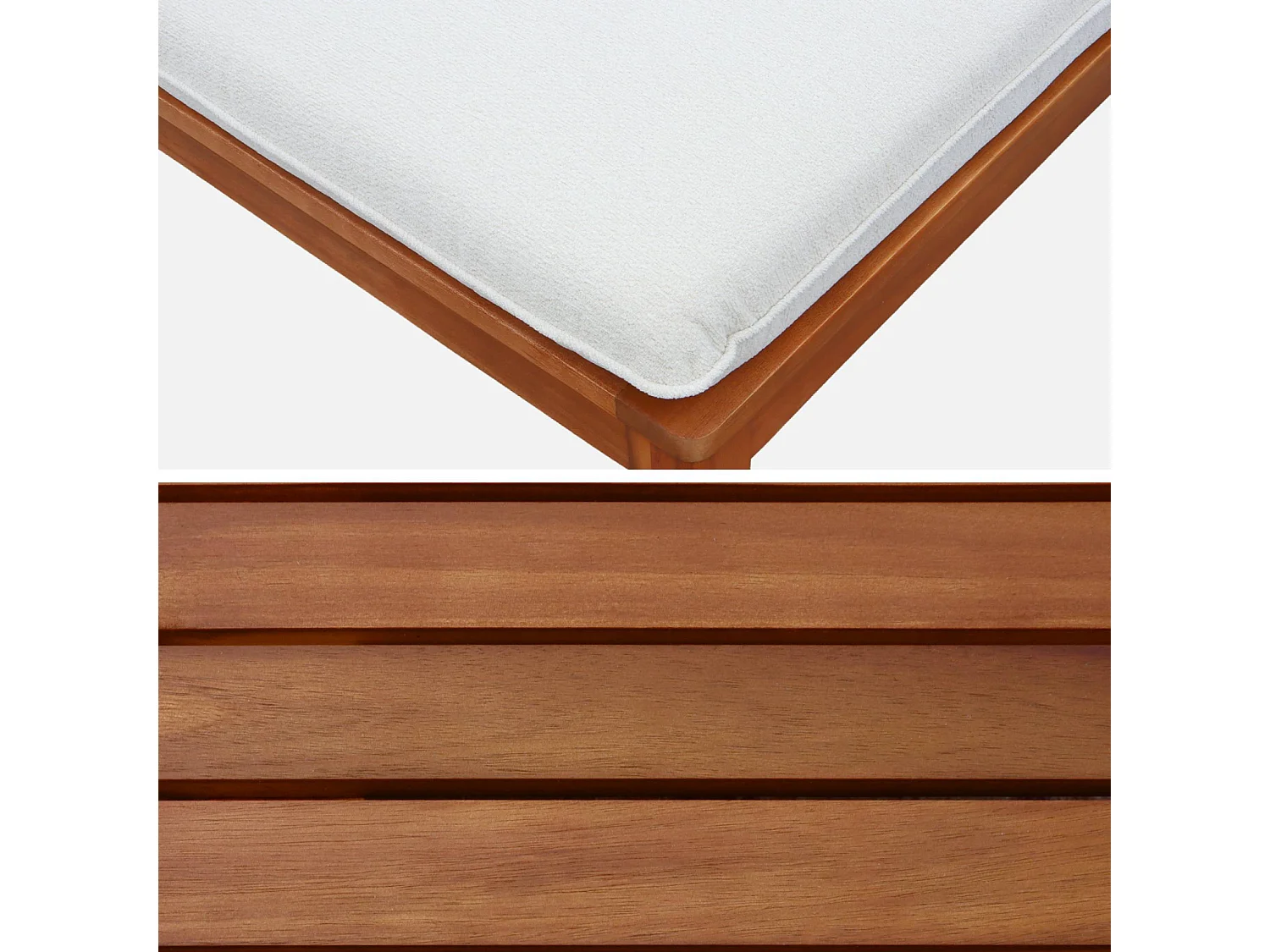 Salotto da giardino in legno di acacia e bouclé, 1 posto, beige