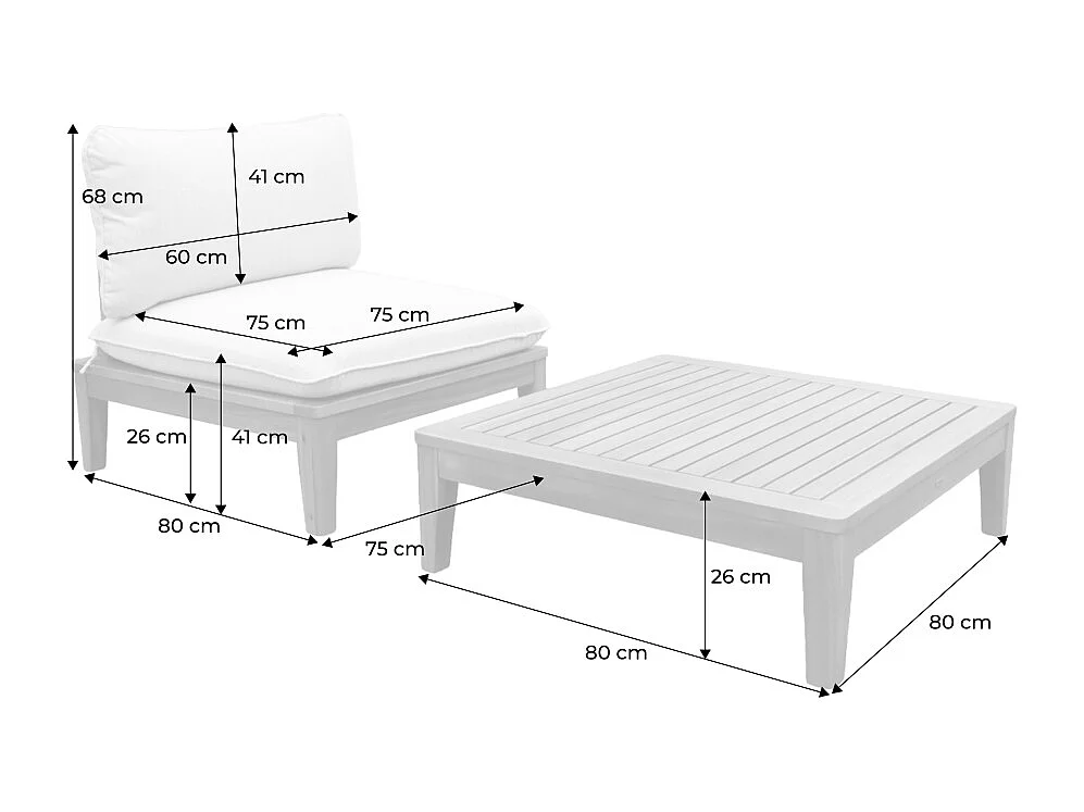 Salotto da giardino in legno di acacia e bouclé, 1 posto, beige