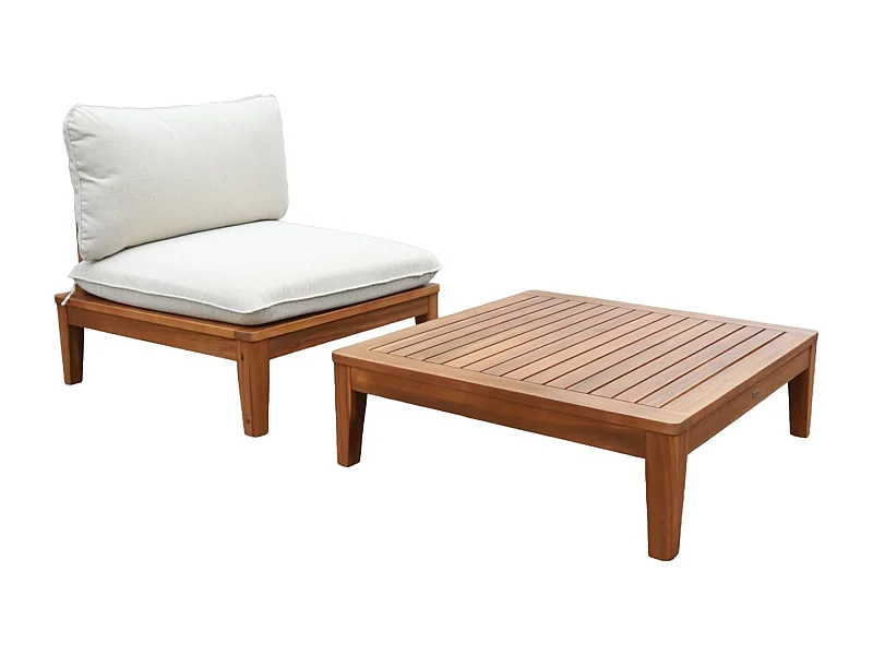 Salotto da giardino in legno di acacia e bouclé, 1 posto, beige
