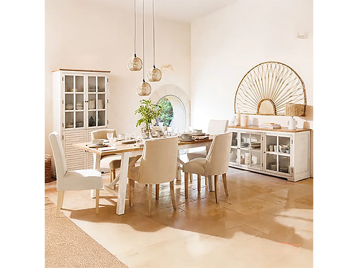 Lot de 2 chaises de salle à manger en tissu chenille avec des pieds en bois, coloris beige - Longueur 50 x Profondeur 58 x Hauteur 88 cm