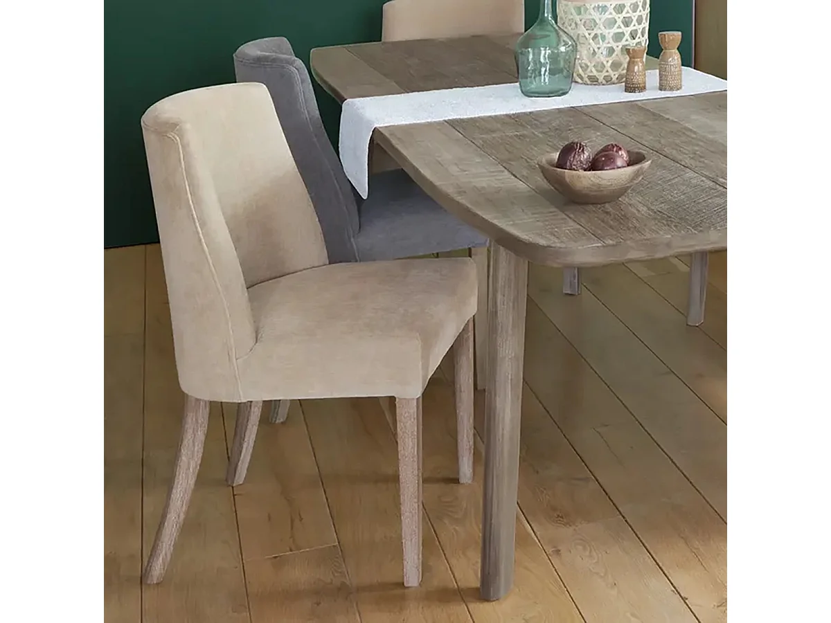 Lot de 2 chaises de salle à manger en tissu chenille avec des pieds en bois, coloris beige - Longueur 50 x Profondeur 58 x Hauteur 88 cm