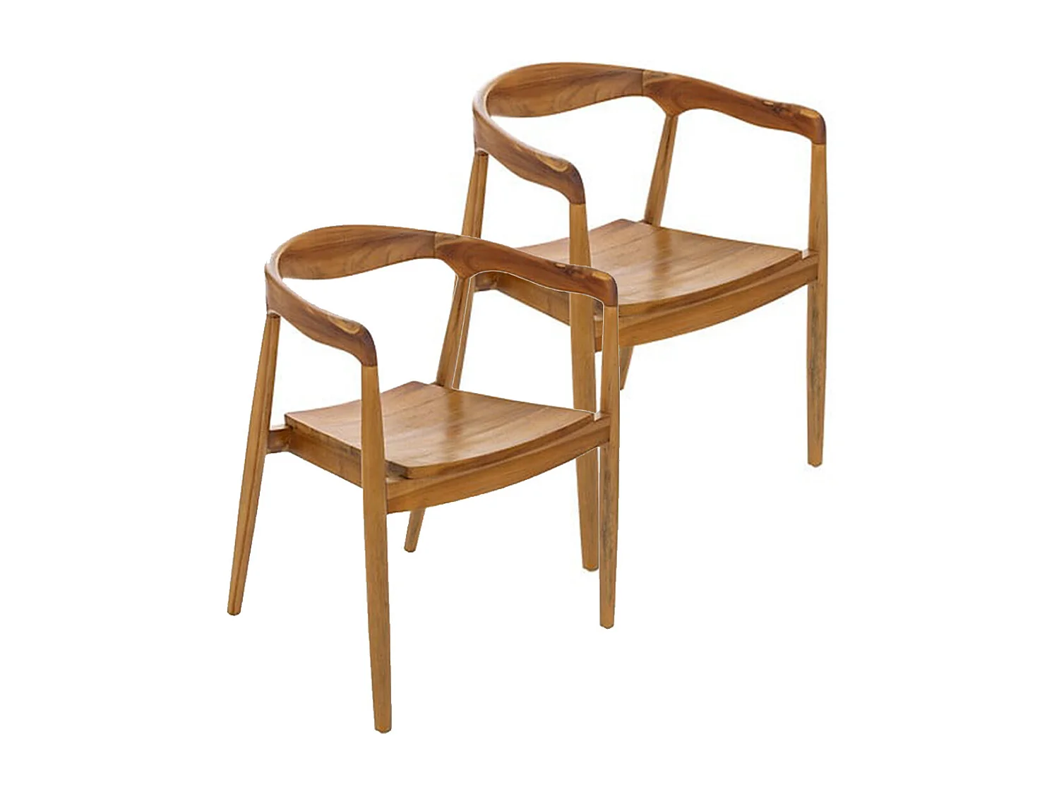 Lot de 2 chaises style fauteuil en teck naturel, coloris marron - Longueur 57 x Profondeur 61 x Hauteur 77 cm