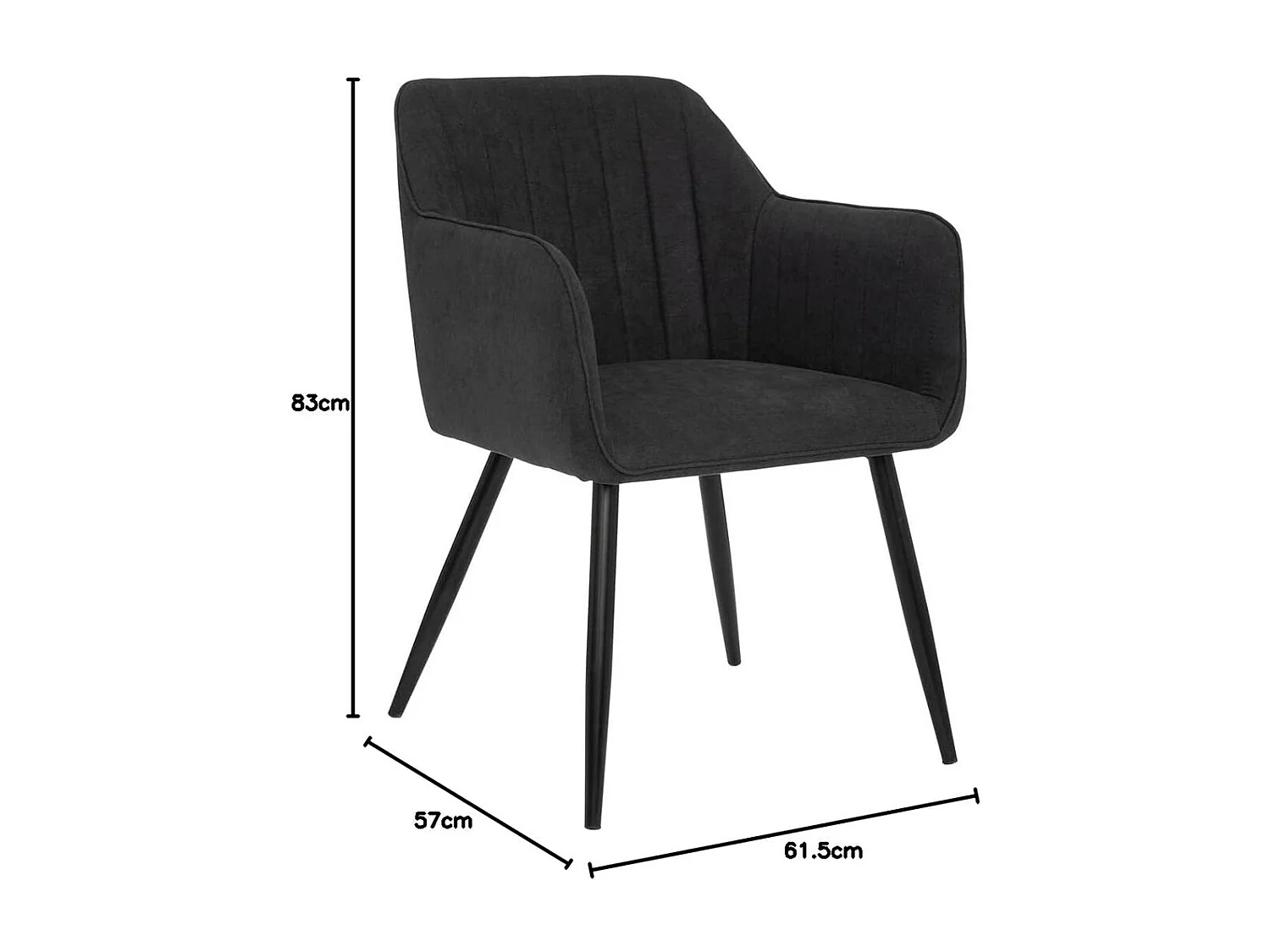 Lot de 2 chaises matelassées style fauteuil de salle à manger en velours noir avec des pieds en métal - Longueur 61,5 x Profondeur 57 x Hauteur 83 cm