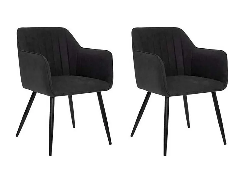 Lot de 2 chaises matelassées style fauteuil de salle à manger en velours noir avec des pieds en métal - Longueur 61,5 x Profondeur 57 x Hauteur 83 cm