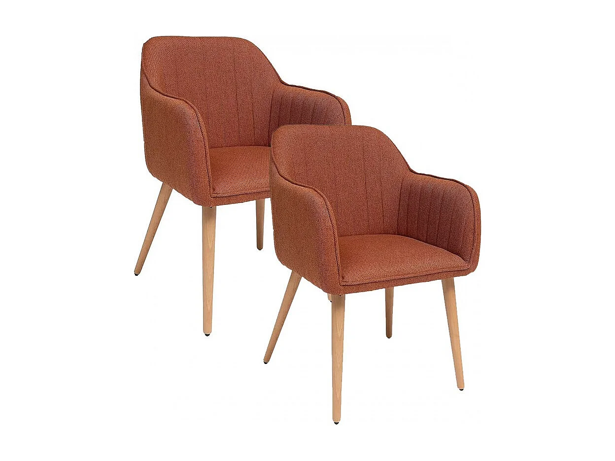 Lot de 2 chaises style fauteuil avec des pieds en bois, coloris ambre - Longueur 60 x Profondeur 57 x Hauteur 83,5 cm