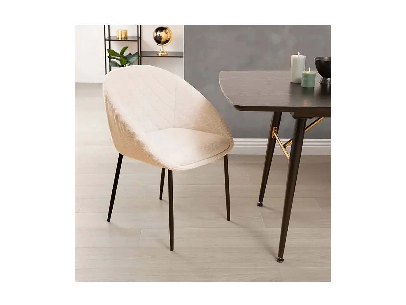 Lot de 2 chaises de salle à manger en tissu chenille avec des pieds en métal, coloris beige - Longueur 60 x Profondeur 57 x Hauteur 81 cm