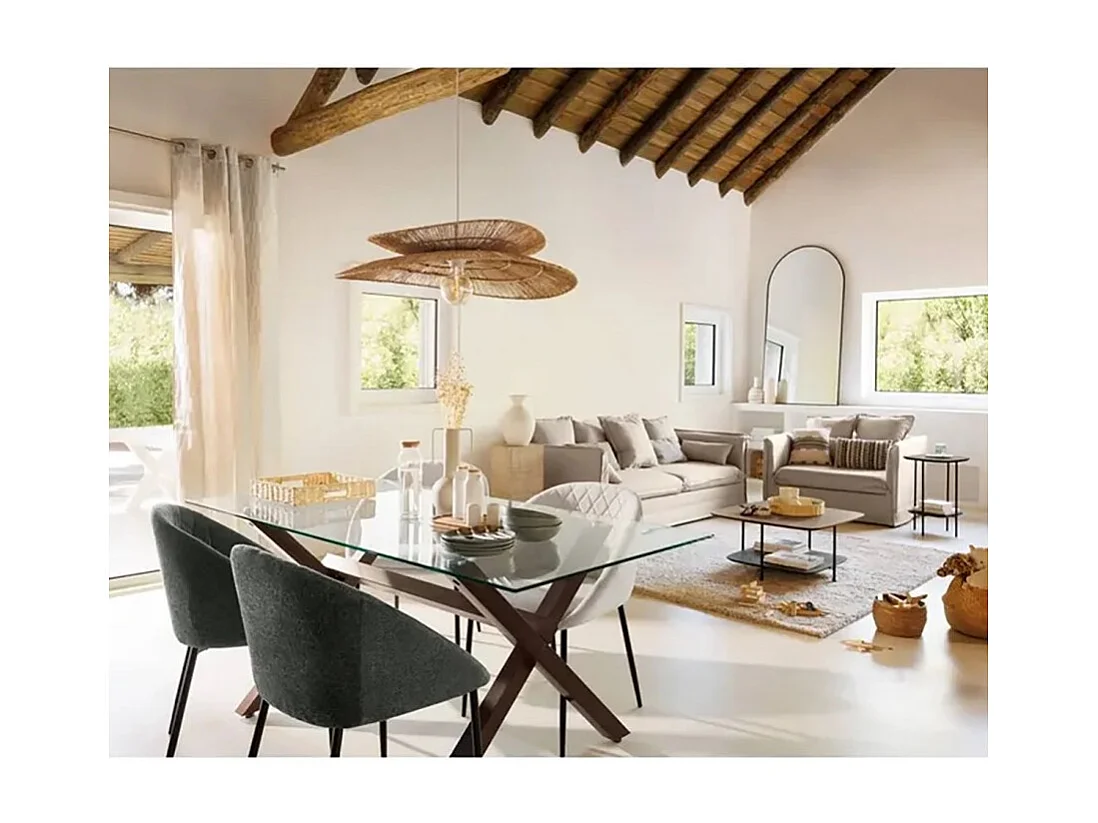 Lot de 2 chaises de salle à manger en tissu chenille avec des pieds en métal, coloris beige - Longueur 60 x Profondeur 57 x Hauteur 81 cm