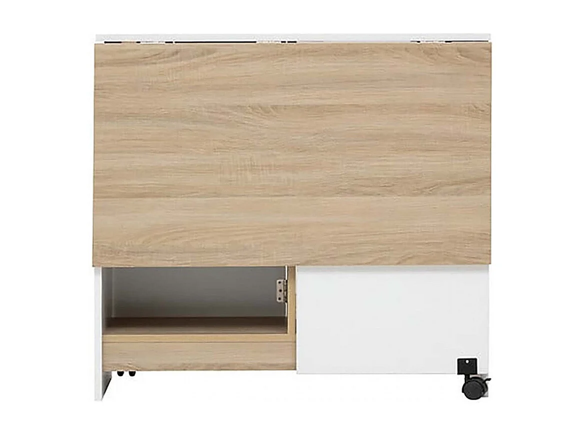 Table à manger pliante multifonctions avec roulettes et étagères de rangement, coloris chêne/blanc - Longueur 120,5 x Profondeur 80 x Hauteur 75 cm