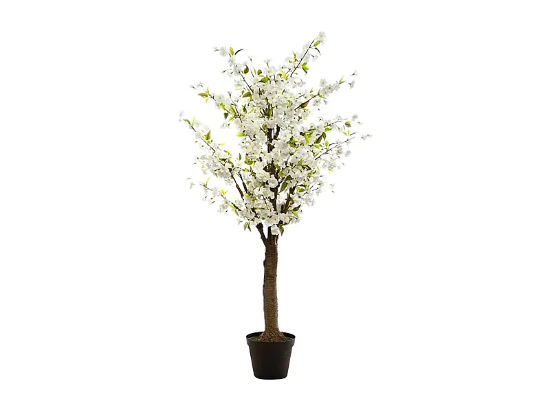 Plante artificielle Cerisier avec fleurs artificiels coloris blanc avec pot -Longueur 100 x Profondeur 100 x Hauteur 200 cm
