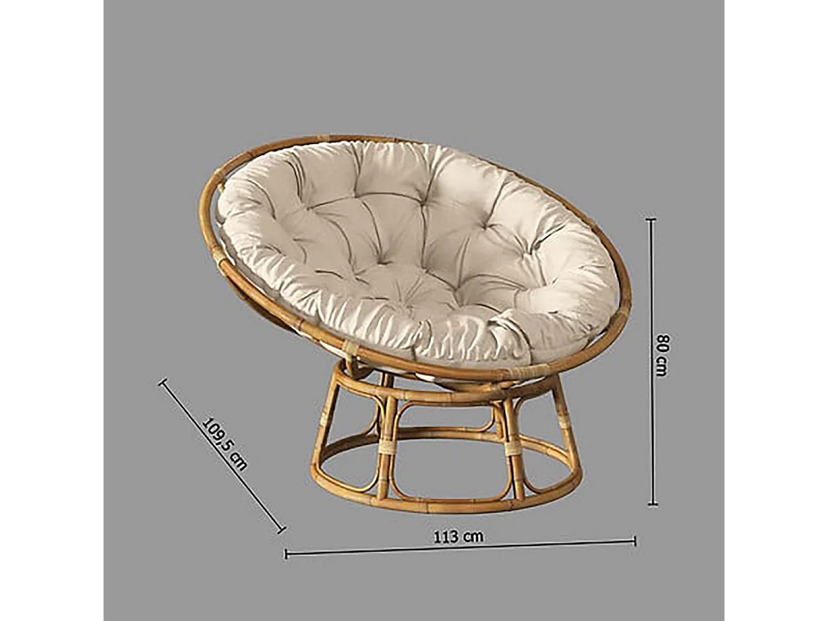 Fauteuil chaise en rotin coloris beige pour terrasse jardin et salon - Longueur 113 x largeur 109 x Hauteur 80 cm